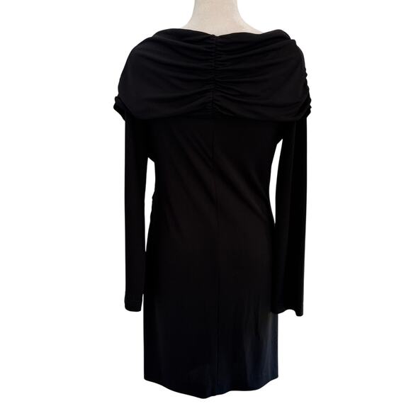 St. John Couture Black Draped Sz 6 Formal Cocktail Dress Long Sleeve Knee Length - Picture 4 of 7